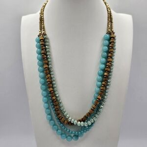 Source Unknown Turquoise and Gold Multi-Strand Necklace